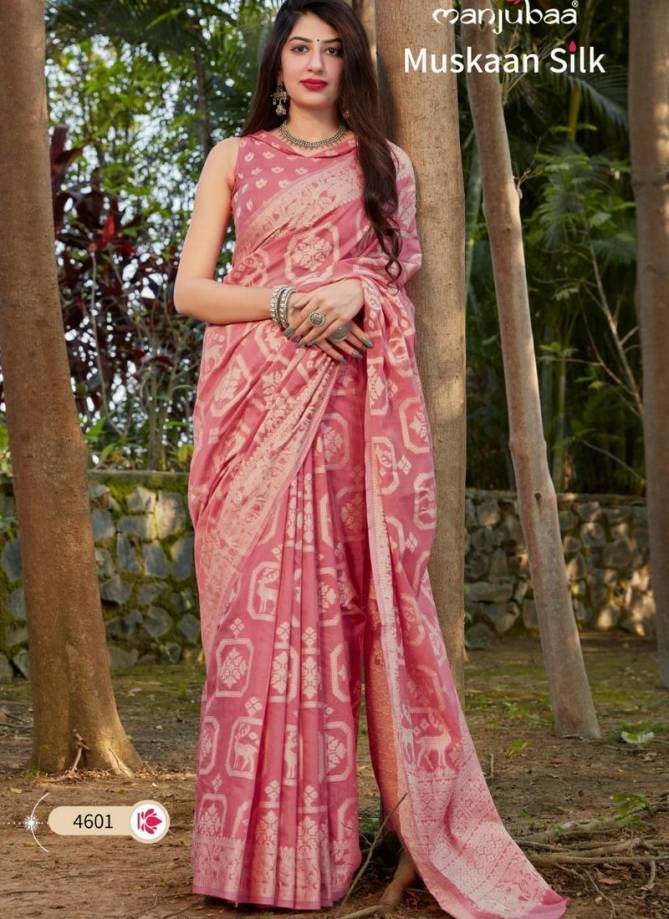 MANJUBA MUSKAAN SILK Latest fancy Festive Wear Lakhnavi Cotton silk Heavy Printed Saree Collection